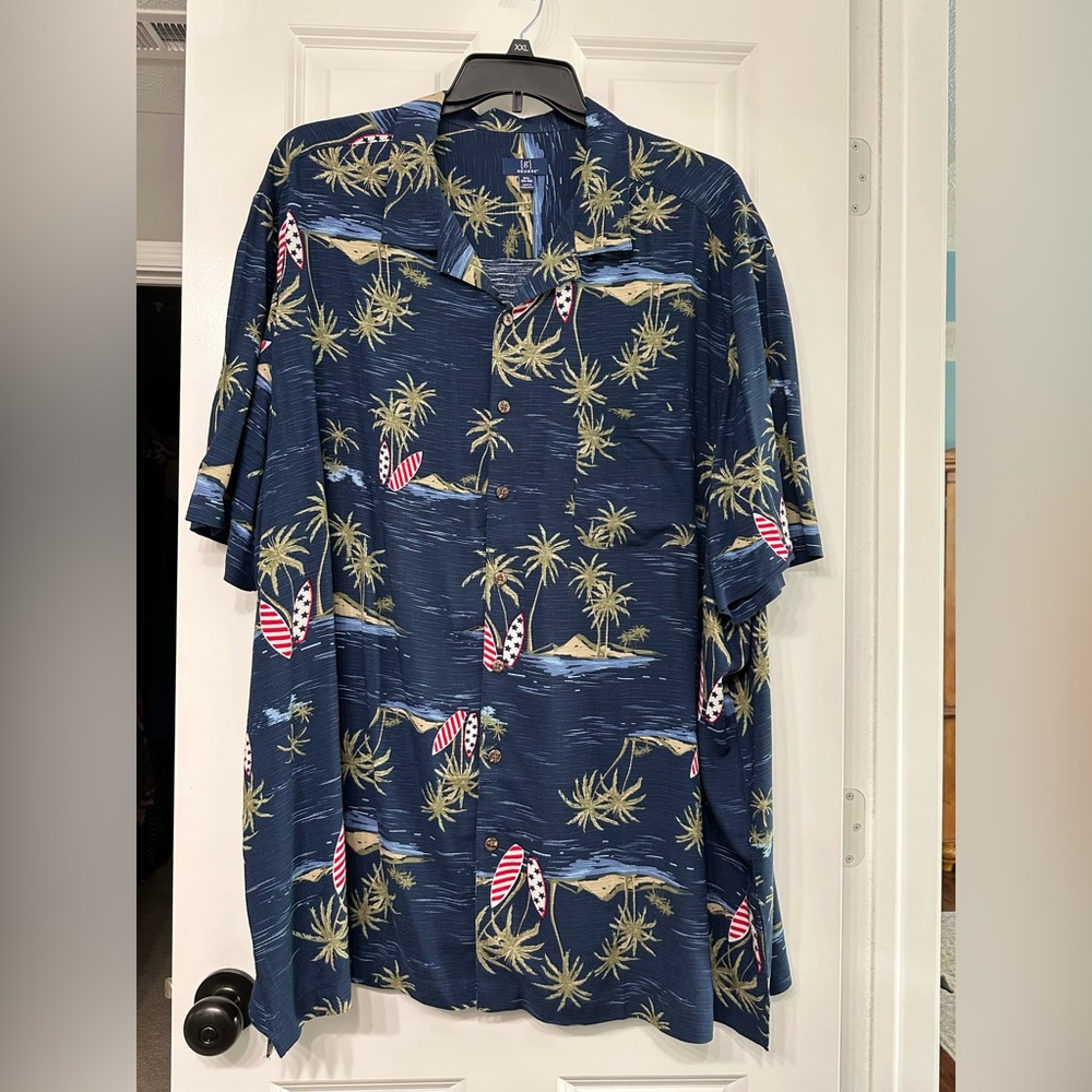 George Hawaiian Blue and Red Casual Button Down Shirt